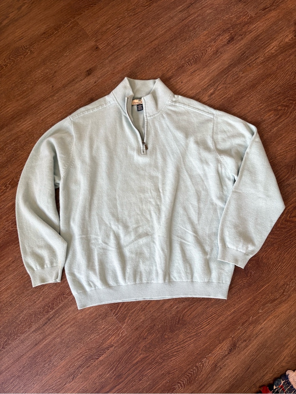 VTG Tommy Bahama 100% Cashmere Zip Collar Sweater Mint Green Hong Kong Size L